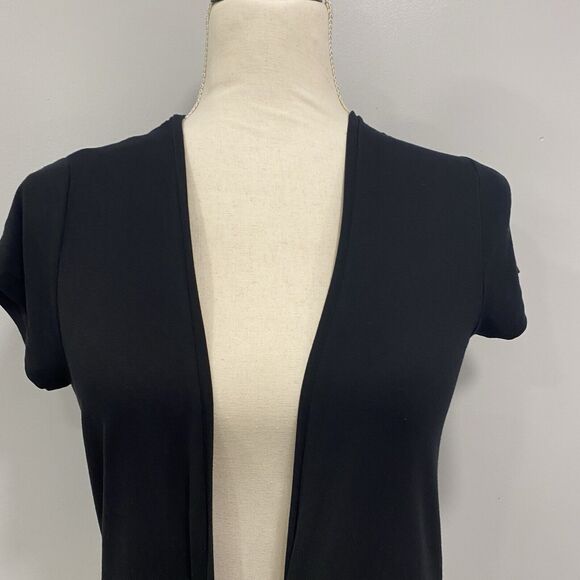 MAJESTIC PARIS L Black Super Washed Soft Touch Open Tie Front Short Sleeve Top 4 - Picture 10 of 12